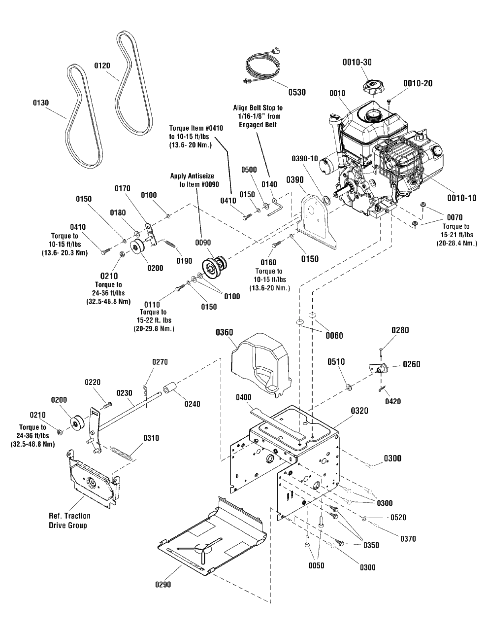 Engine And Frame Group Diagram and Parts List for 824LD 1696154-01 Briggs and Stratton Snow Blower